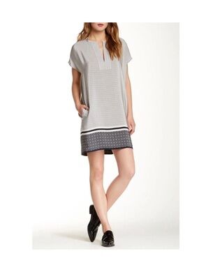 $425 NWT VINCE Trapunto Silk Printed Coastal Combo White Dress sz XS Women’s